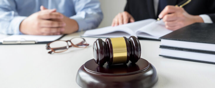 Probate lawyer meeting with client.